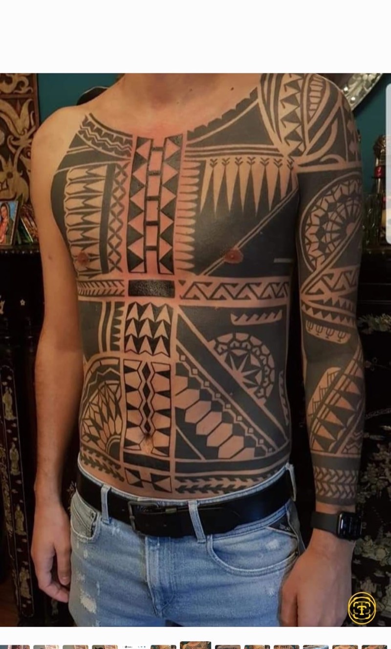 Polynesian full torso tattoo